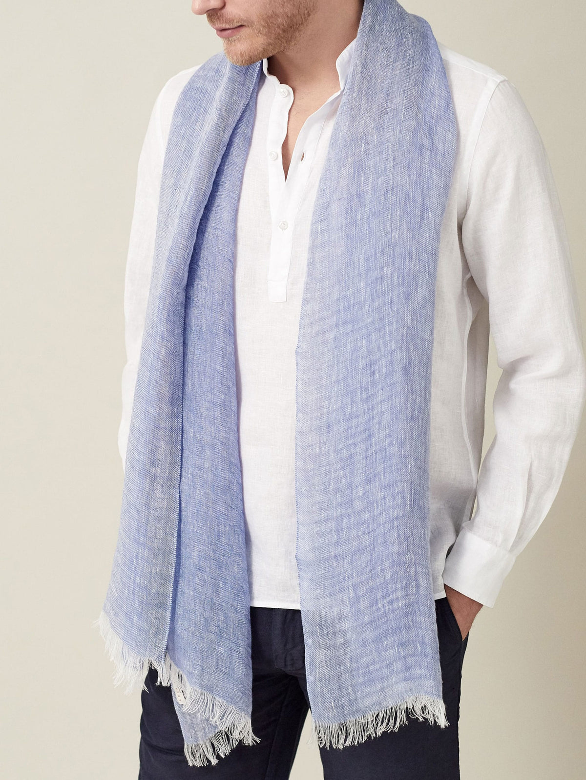 Luca Faloni Linen Scarf - Light Blue - view 2