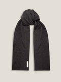 A Luca Faloni charcoal grey cashmere scarf tied in a knot and displayed on a plain background.