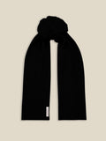 Front view of the Luca Faloni Black Cashmere Scarf, tied in a knot.
