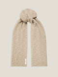 A Luca Faloni classic cashmere scarf in camel beige, shown knotted against a neutral studio background.