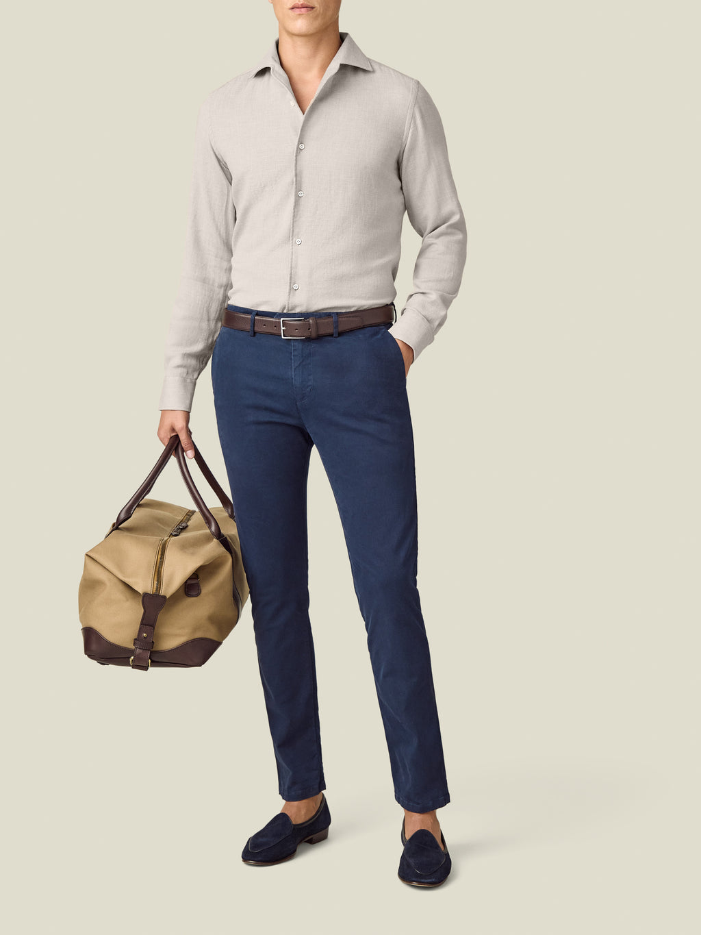 Luca Faloni Brushed Cotton Classic Shirt - Sand - view 4