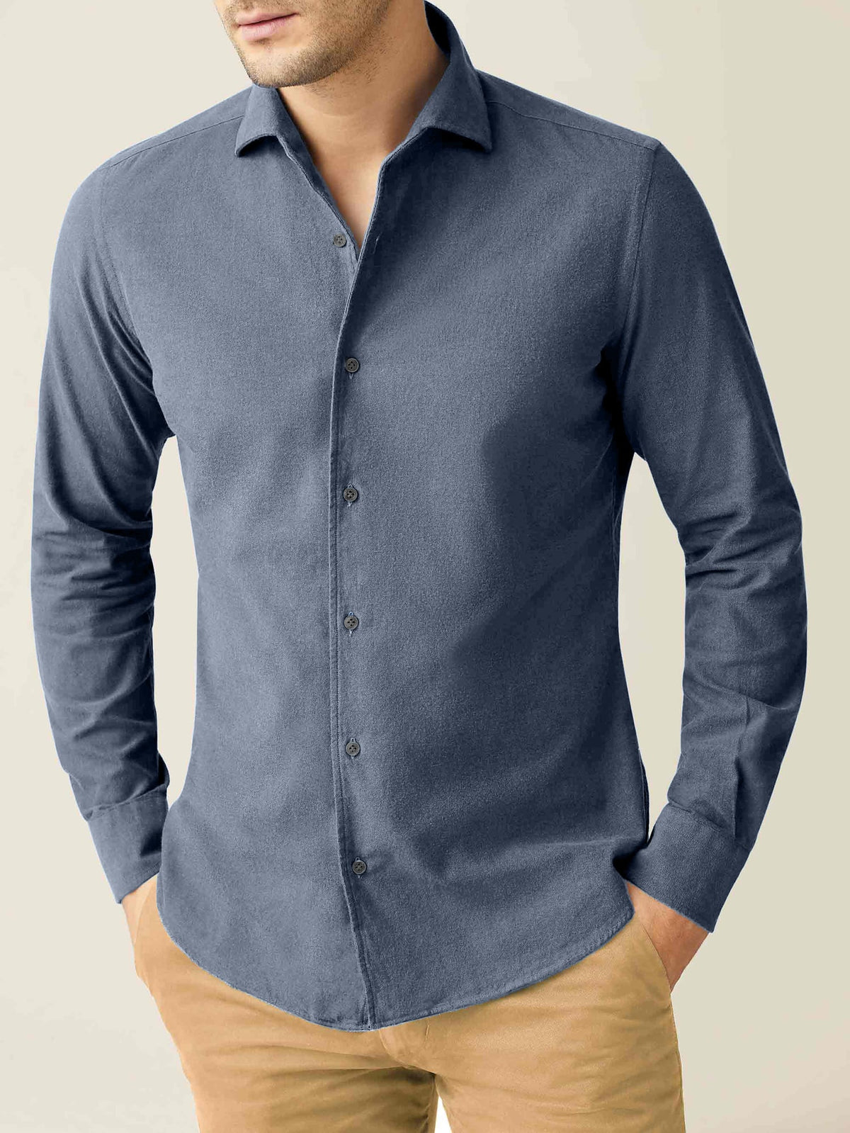 Luca Faloni Brushed Cotton Classic Shirt - Steel Blue - view 1