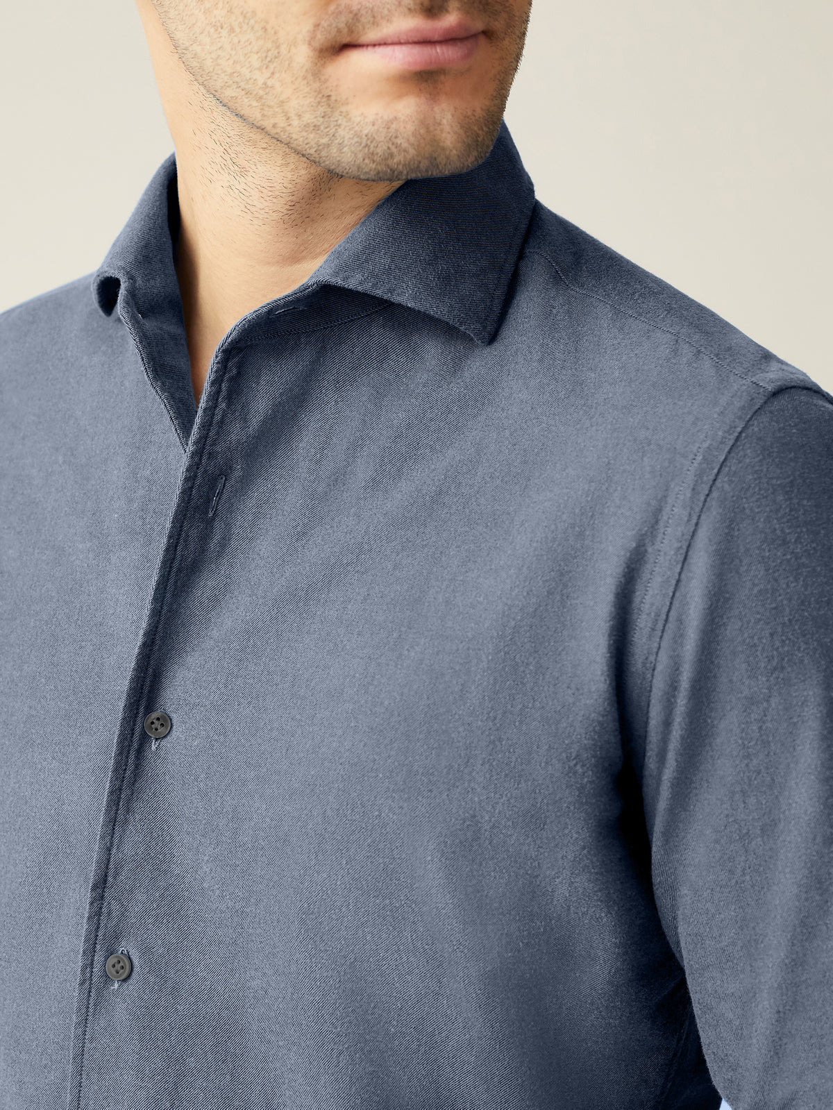 Luca Faloni Brushed Cotton Classic Shirt - Steel Blue - view 2