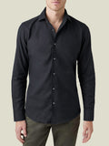 Front view of a model wearing the Luca Faloni Brushed Cotton Shirt in black.
