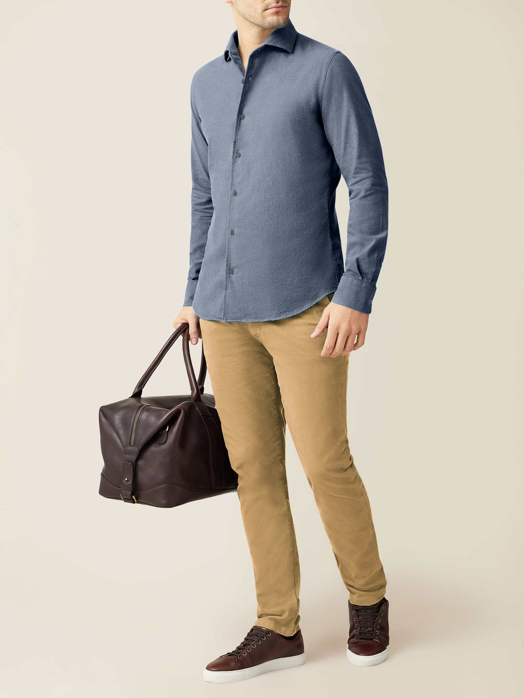 Luca Faloni Brushed Cotton Classic Shirt - Steel Blue - view 4