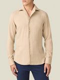 Front view of a model wearing the Luca Faloni Cashmere-Cotton Shirt in sand.