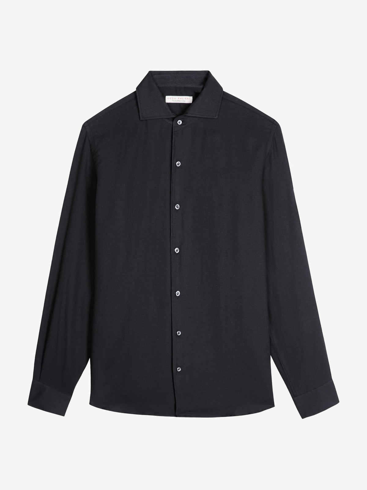 Front view of the black Cashmere-Cotton Shirt on a white background.
