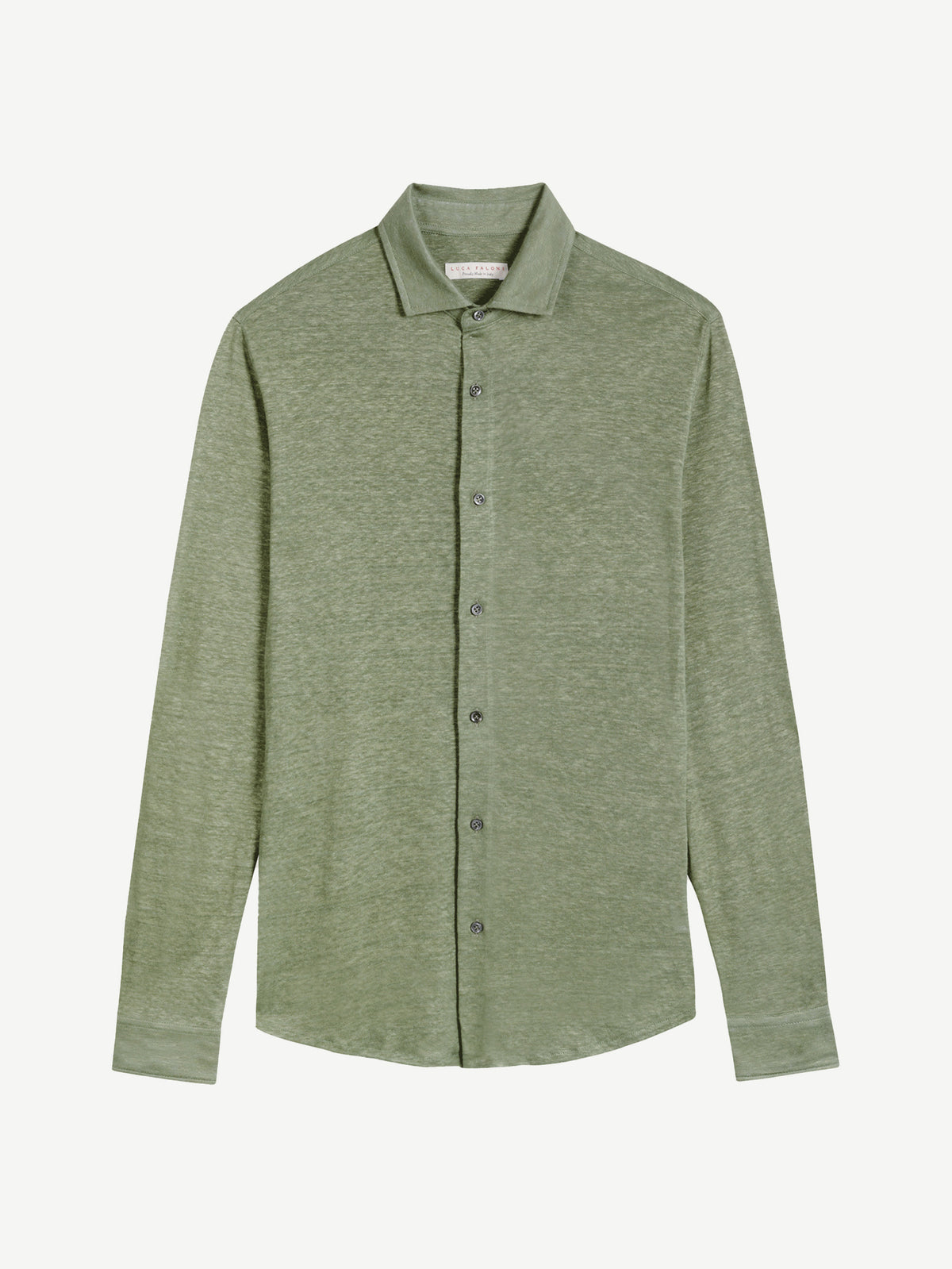 Luca Faloni Linen Jersey Shirt - Olive Green - view 5