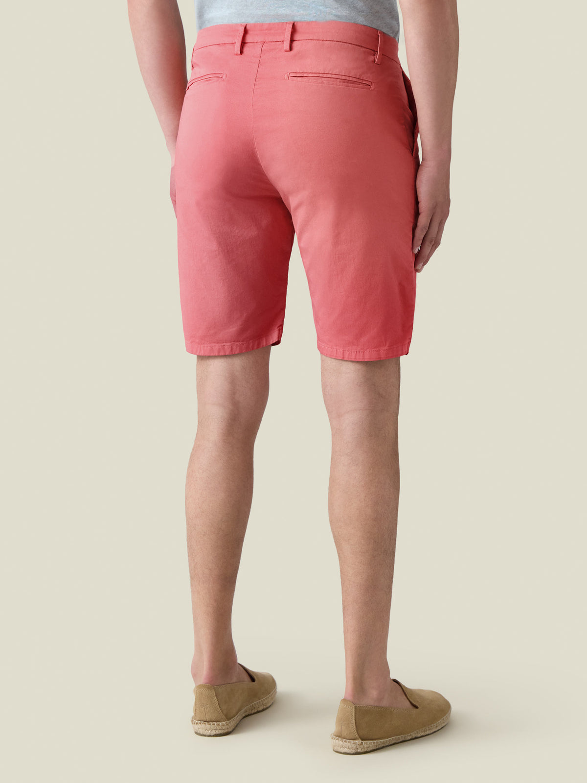 Back view of a model wearing the Luca Faloni Cotton Shorts in Strawberry.