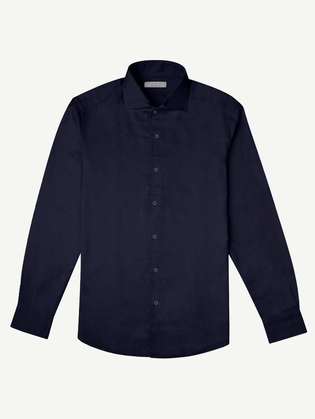 Front view of a navy blue Oxford Cotton Shirt laid flat against a white background.