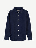 Front view of the Portofino Junior Linen Shirt in dark blue, laid flat.