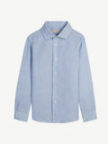 The Portofino Junior Linen Shirt in light blue, shown flat from the front.