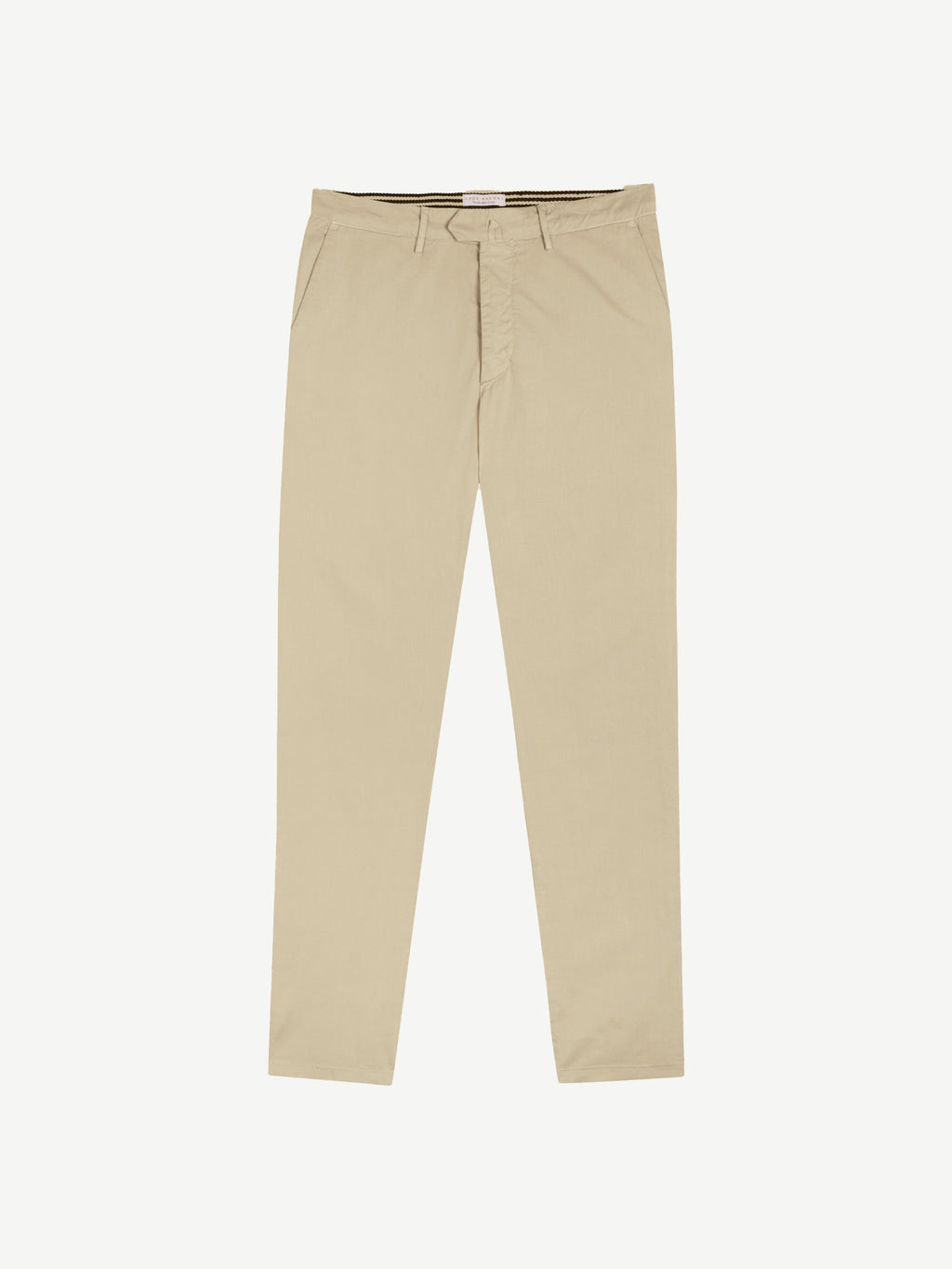 Front view of the beige Lightweight Cotton Chinos, laid flat on a white background.