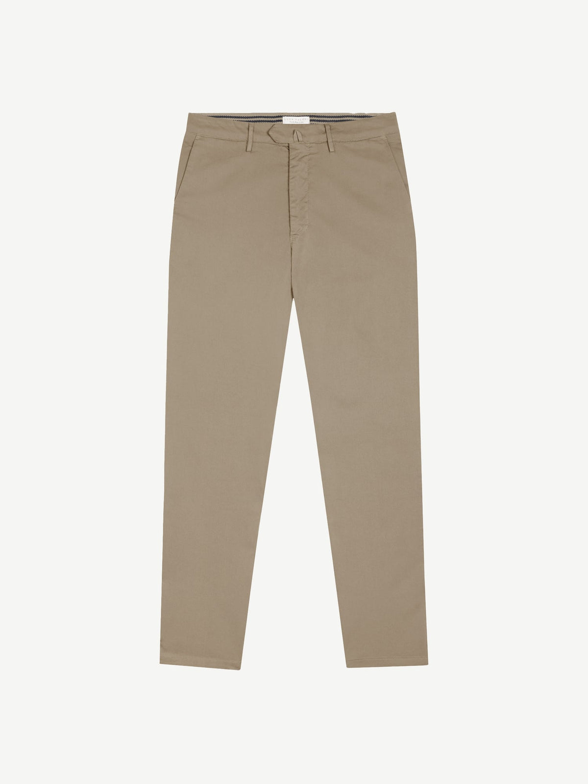 Luca Faloni Lightweight Cotton Chinos in sandy beige, laid flat on a white background.