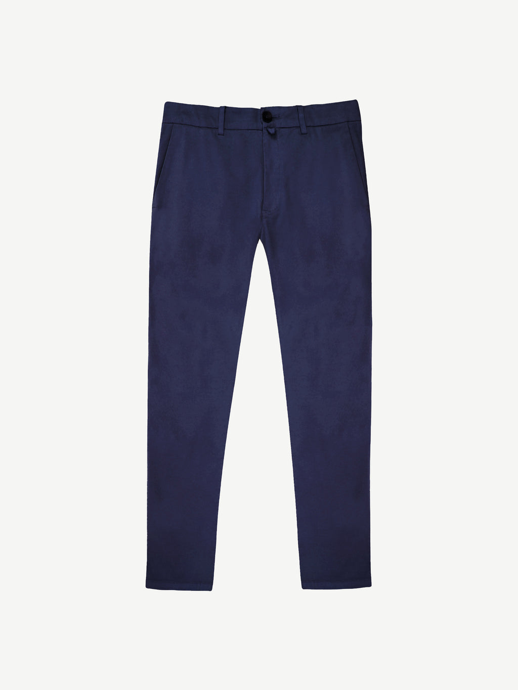 Front view of the dark blue Lightweight Cotton Chinos, laid flat against a white background.