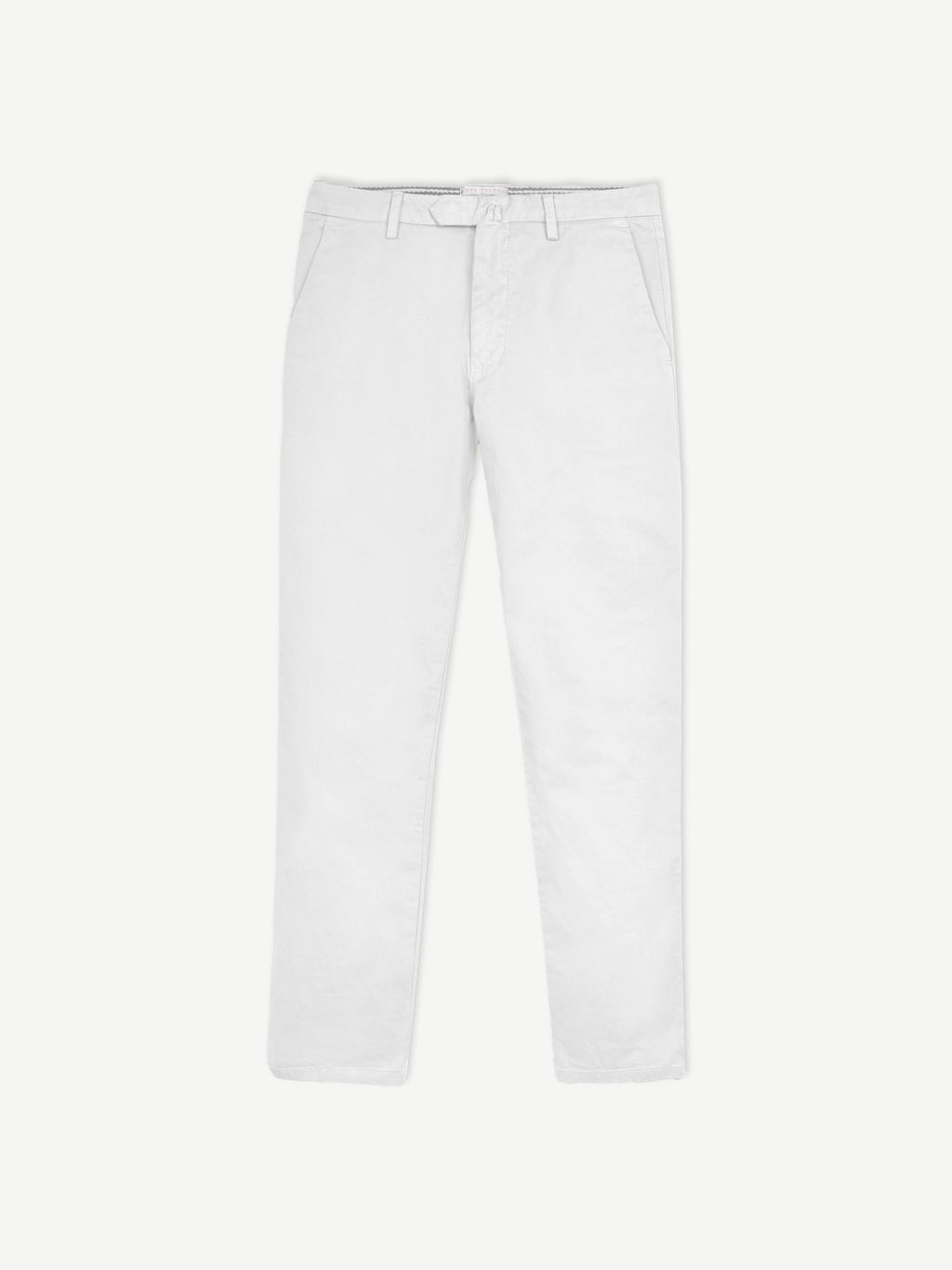 Front view of Luca Faloni's white Lightweight Cotton Chinos, laid flat.