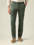 Front view of a model wearing Luca Faloni's Lightweight Cotton Chinos in olive green.