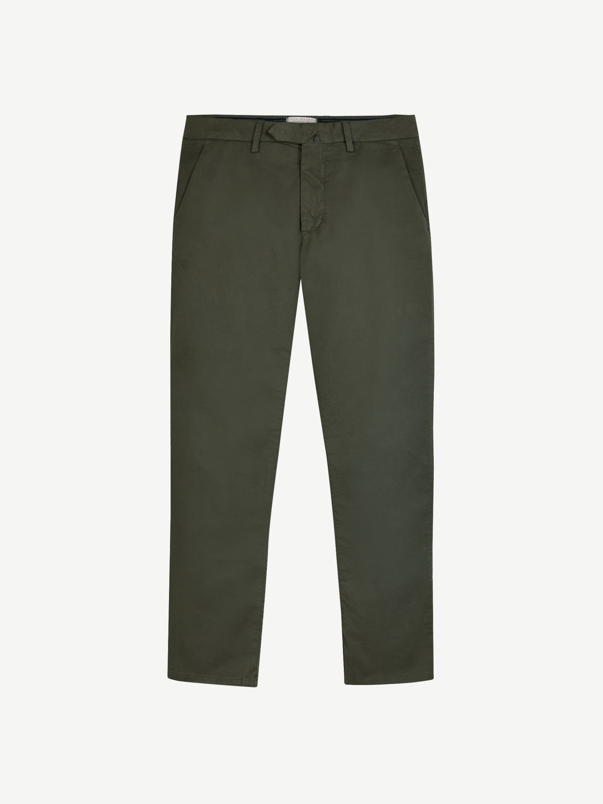 A front view of the Luca Faloni Cortina Cotton Chinos in dark green, laid flat against a plain background.