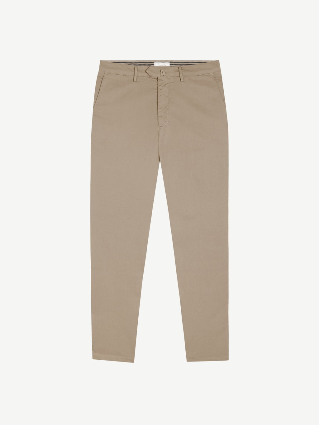 Front view of the Luca Faloni light brown Cortina Cotton Chinos laid flat against a white background.