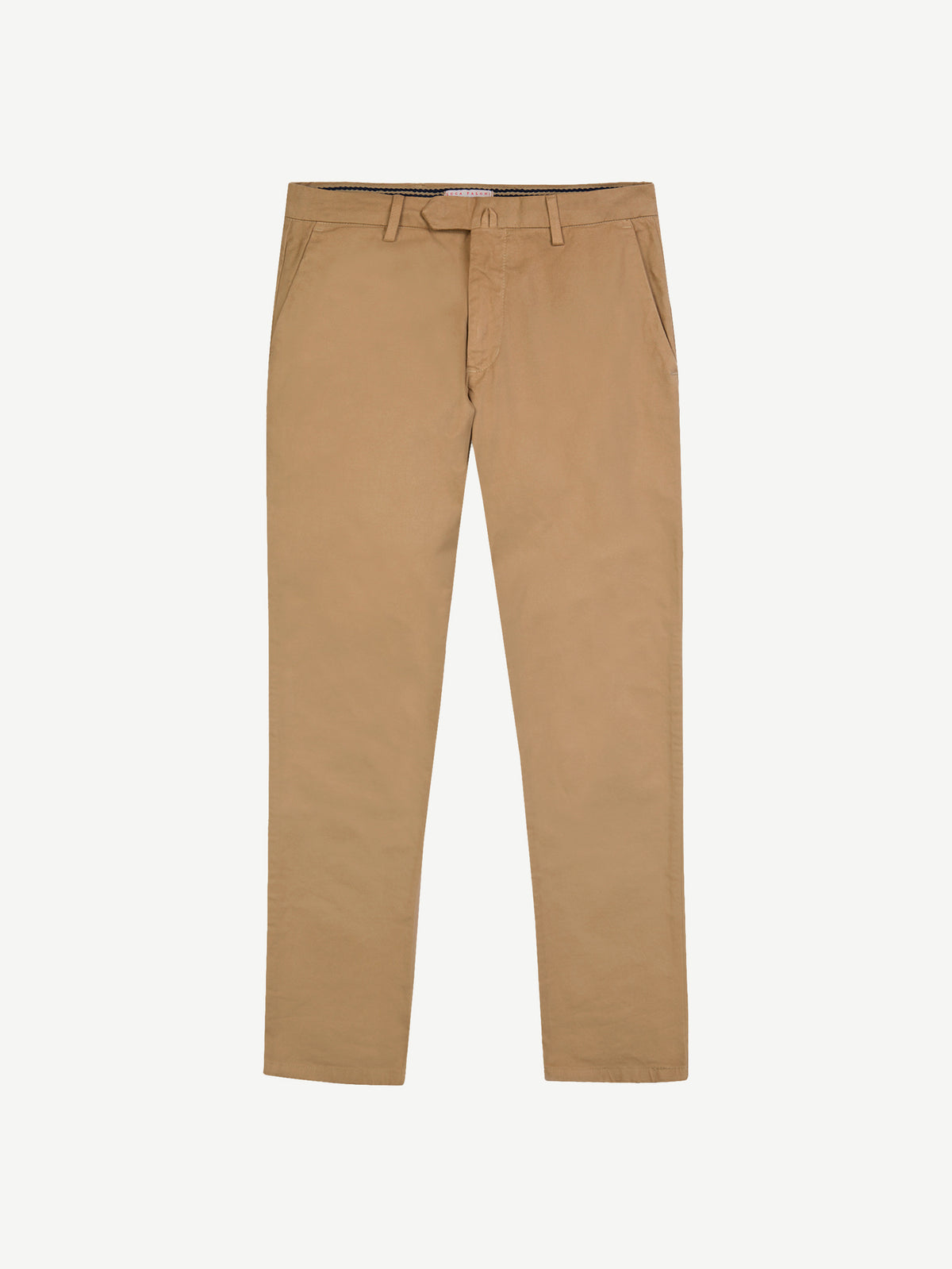 Front view of the Luca Faloni Cortina Cotton Chinos in tan, laid flat against a white background.