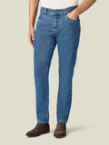 Front view of a model wearing the Luca Faloni Jeans in classic blue.