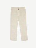 Front view of the light beige Lipari Junior Linen Trousers, laid flat against a white background.