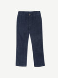 Front view of the Lipari Junior Linen Trousers in dark blue against a white background.