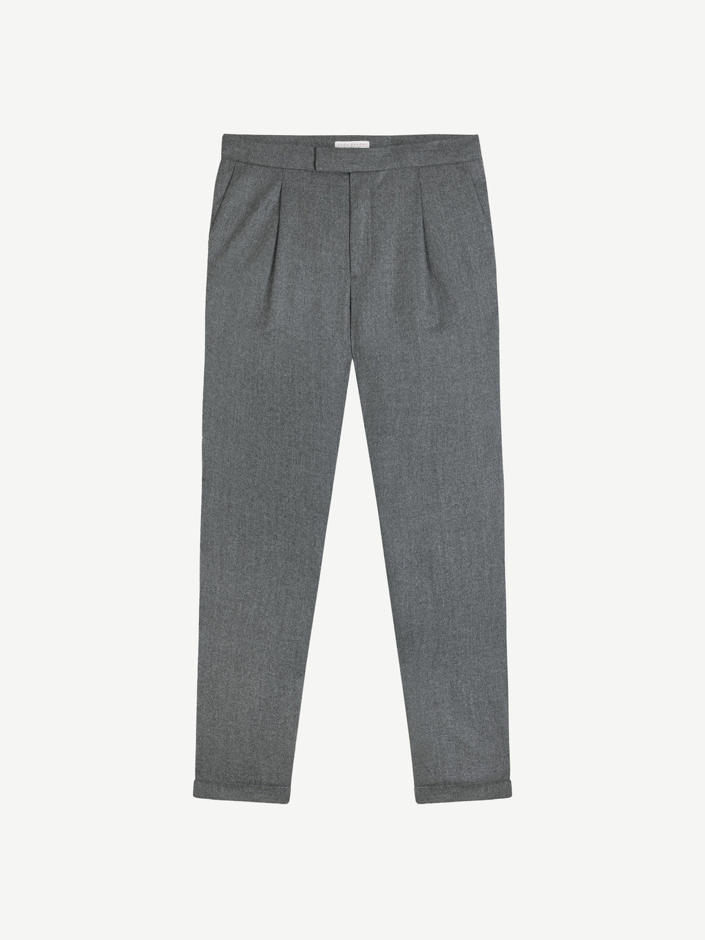 Front view of the Luca Faloni Wool Pleated Trousers in light grey, laid flat.