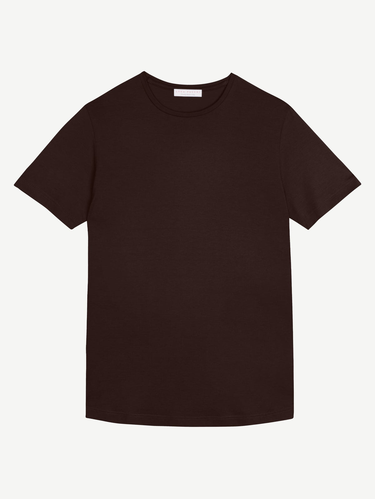 Front view of the dark brown Silk-Cotton T-Shirt, laid flat.