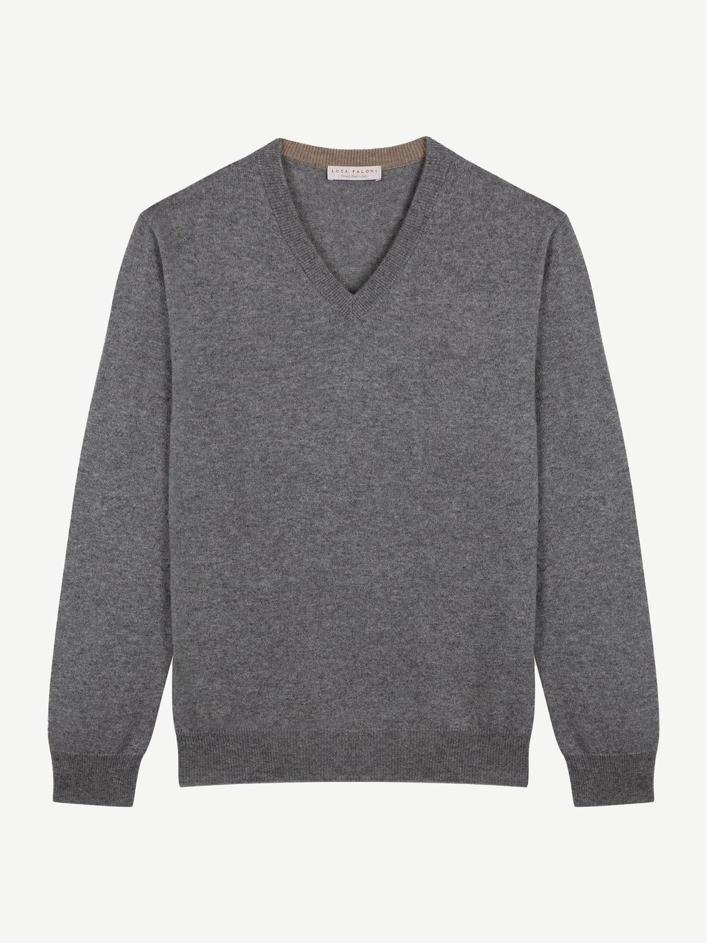 Luca Faloni 2-Ply Cashmere V Neck - Dolomiti Grey Melange - view 4