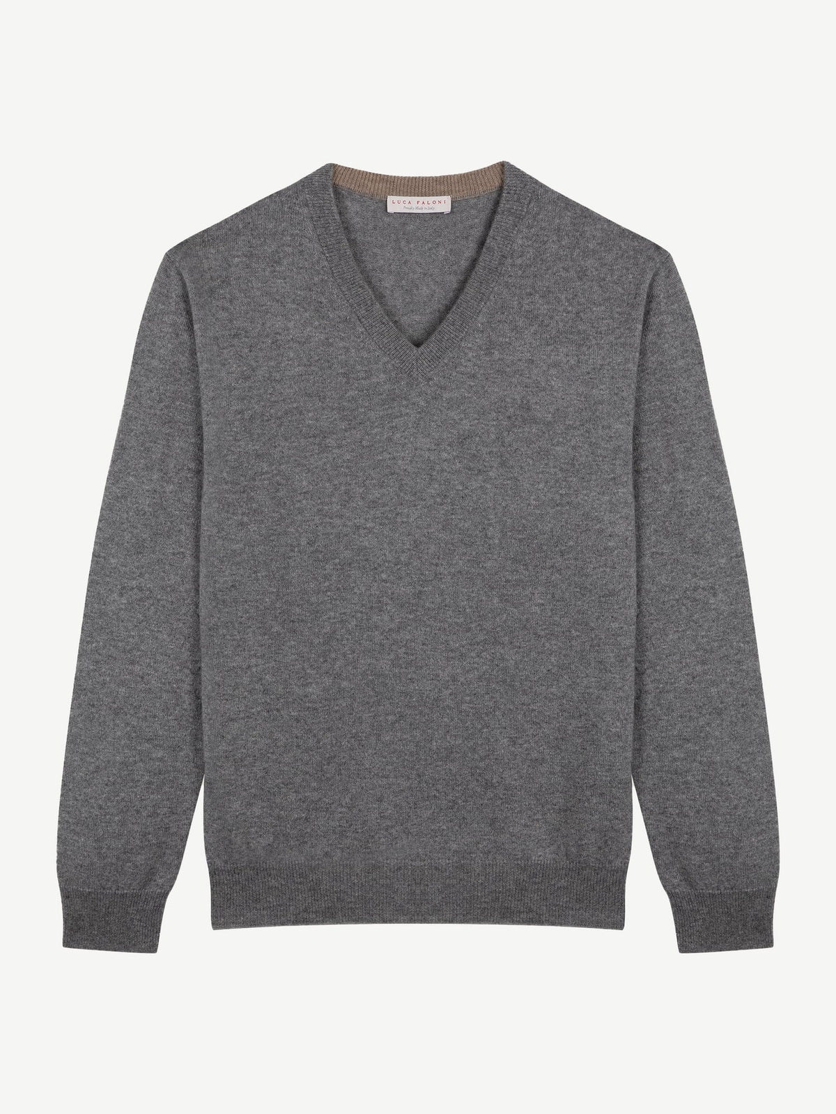 Luca Faloni 2-Ply Cashmere V Neck - Dolomiti Grey Melange - view 4