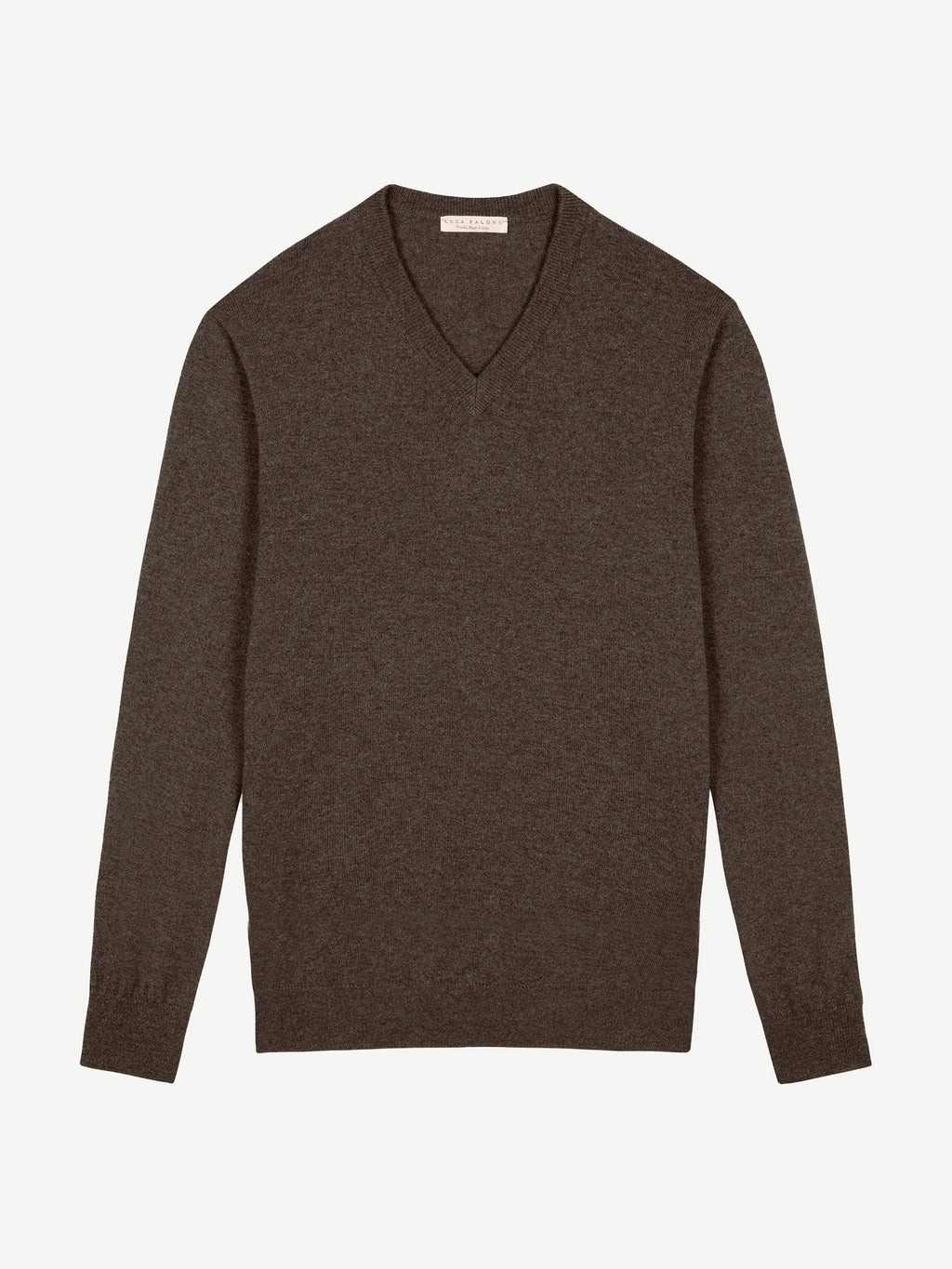 Luca Faloni 2-Ply Cashmere V Neck - Chocolate Brown - view 4