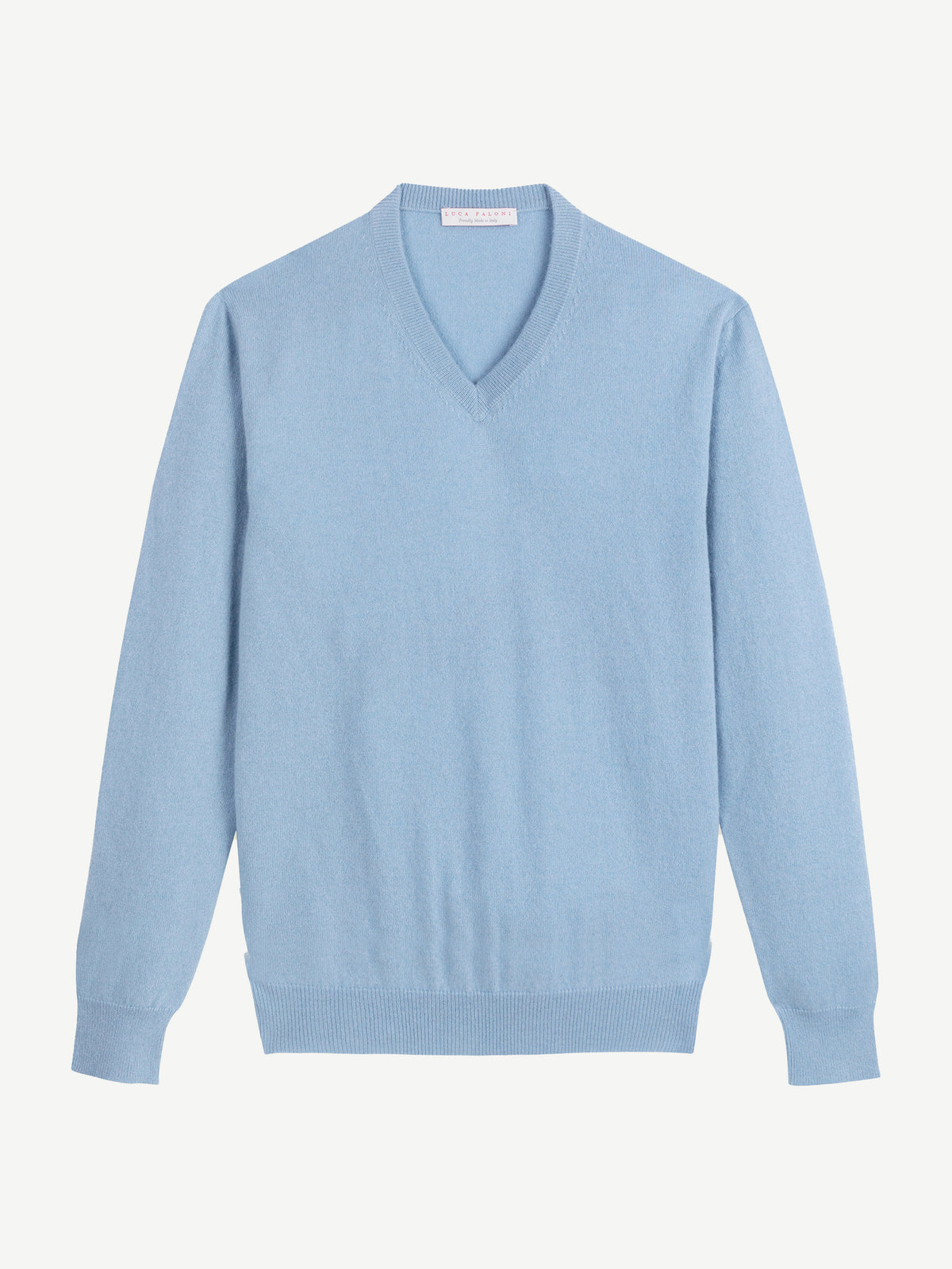 Luca Faloni 2-Ply Cashmere V Neck - Sky Blue - view 4