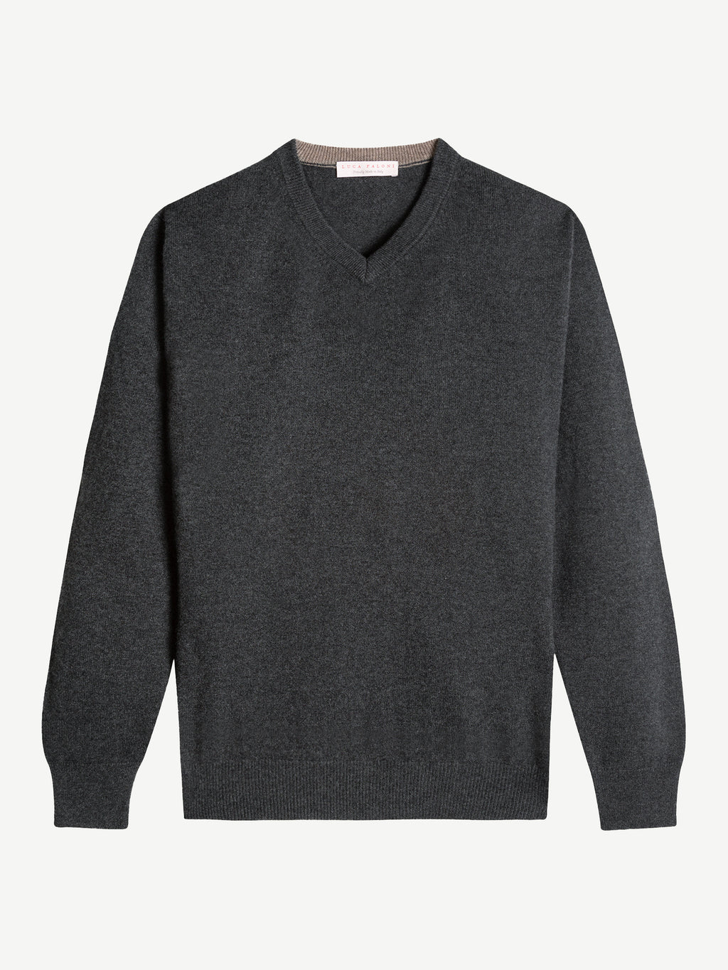 Luca Faloni 2-Ply Cashmere V Neck - Charcoal Grey - view 4