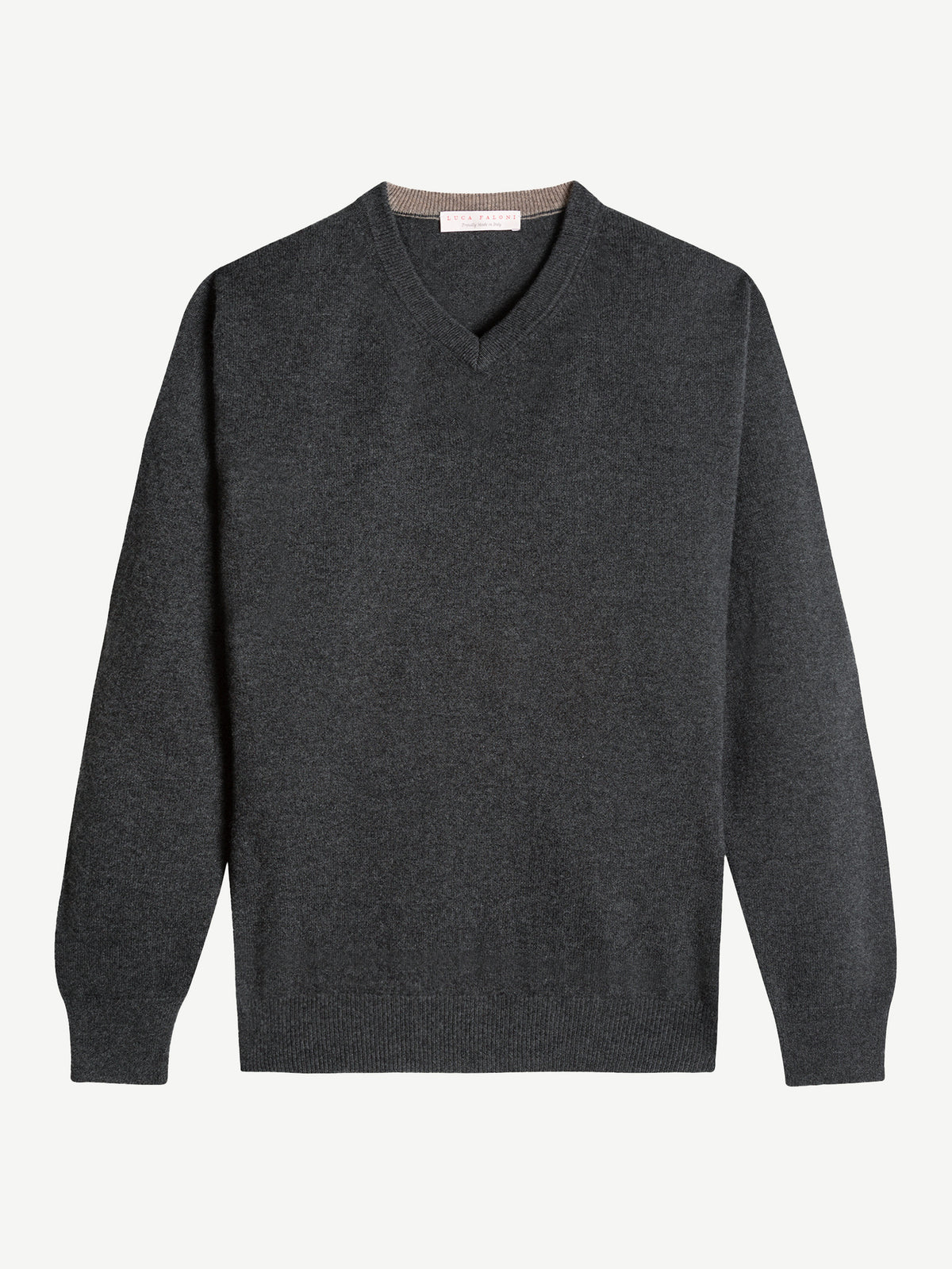 Luca Faloni 2-Ply Cashmere V Neck - Charcoal Grey - view 4