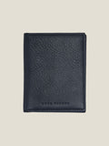 Front view of the Luca Faloni Bifold Cardholder in ink blue Italian leather, shown closed against a plain background.
