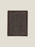Luca Faloni's Italian-made Bifold Cardholder in chocolate brown leather, shown closed from the front.