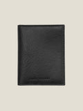 Front view of the Luca Faloni bifold cardholder in black vegetable-tanned leather, shown closed.