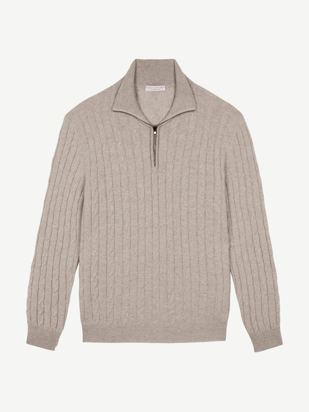 Luca Faloni 2-Ply Cashmere Cable Knit Zip-up - Almond - view 5