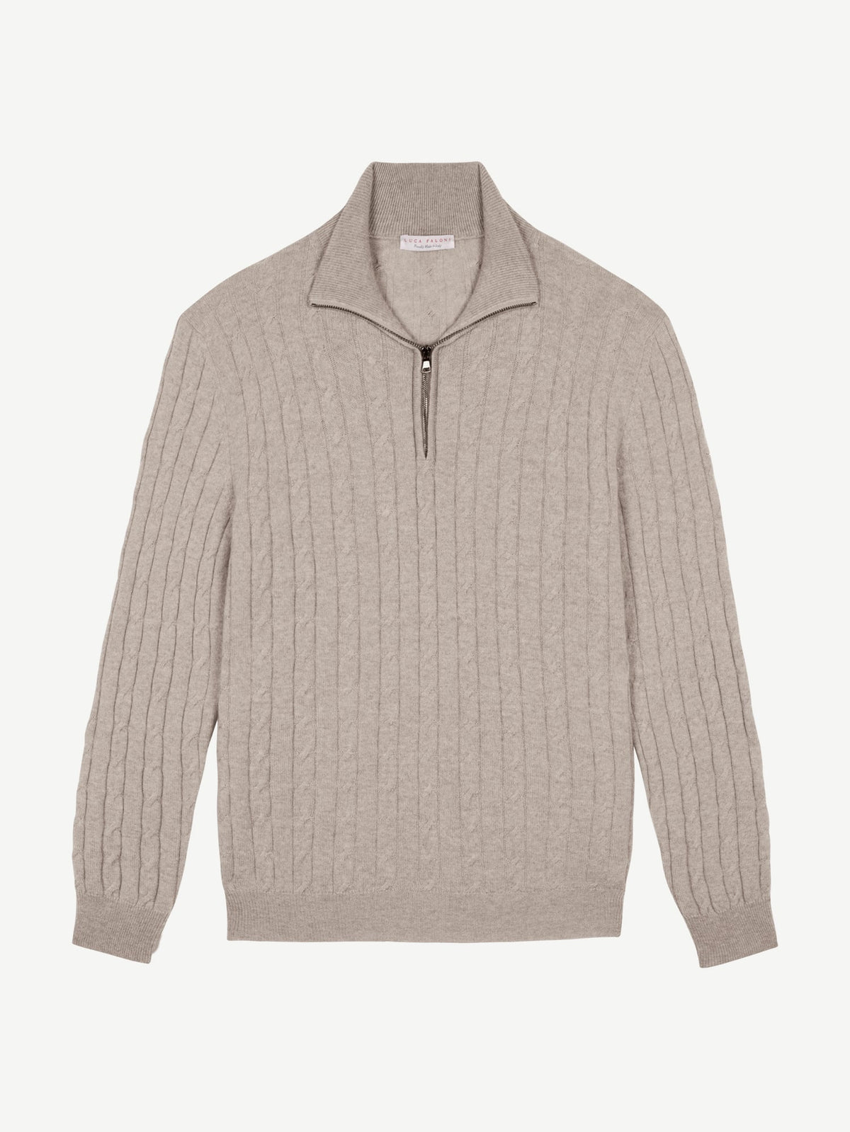 Luca Faloni 2-Ply Cashmere Cable Knit Zip-up - Almond - view 5