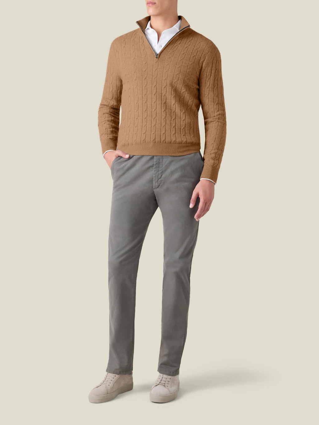 Luca Faloni 2-Ply Cashmere Cable Knit Zip-up - Caramel Brown - view 4