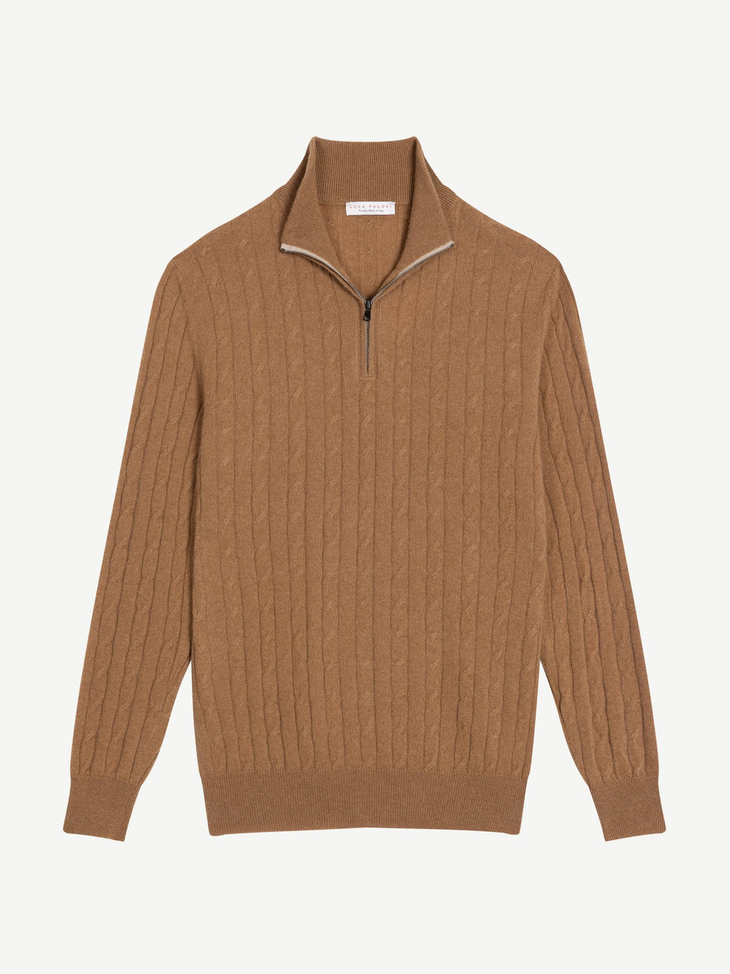 Luca Faloni 2-Ply Cashmere Cable Knit Zip-up - Caramel Brown - view 5