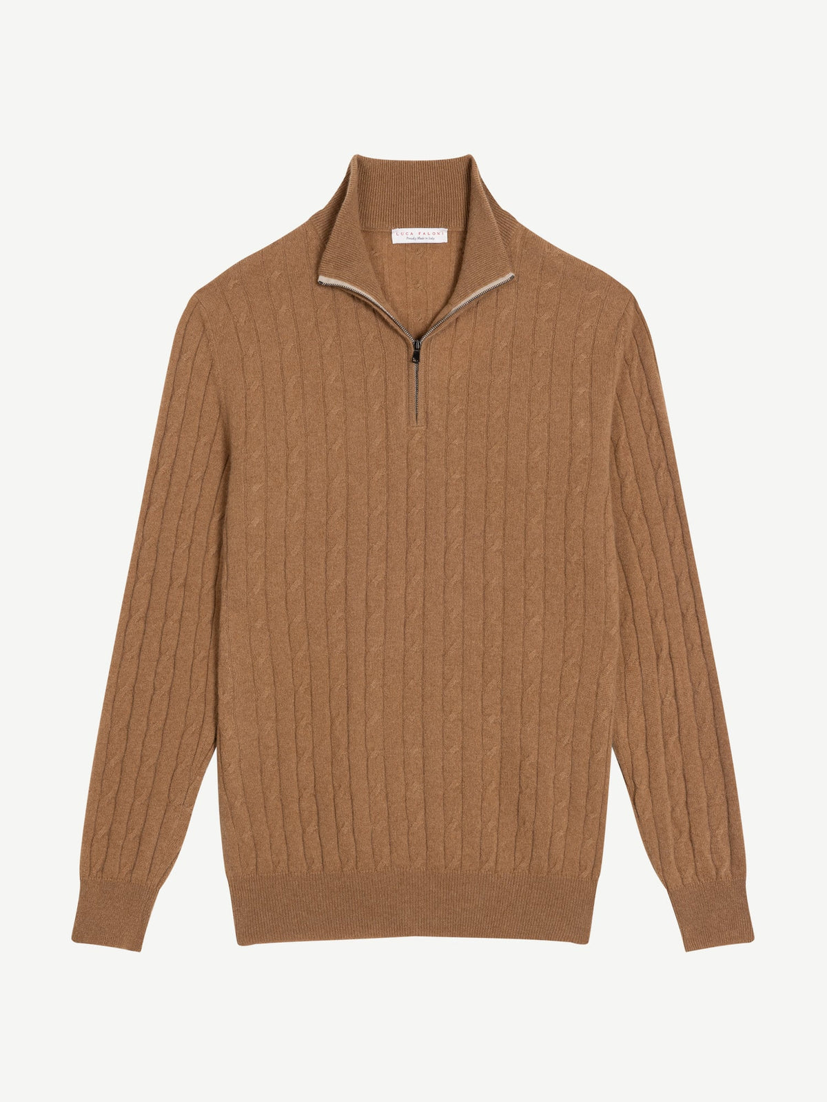 Luca Faloni 2-Ply Cashmere Cable Knit Zip-up - Caramel Brown - view 5