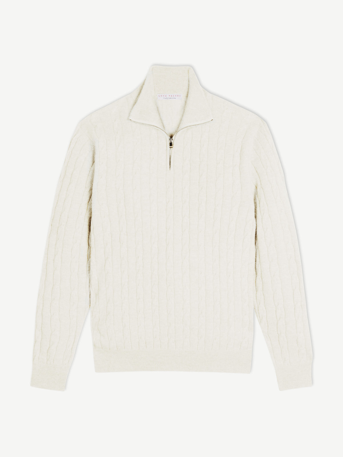 Luca Faloni 2-Ply Cashmere Cable Knit Zip-up - Ivory - view 5