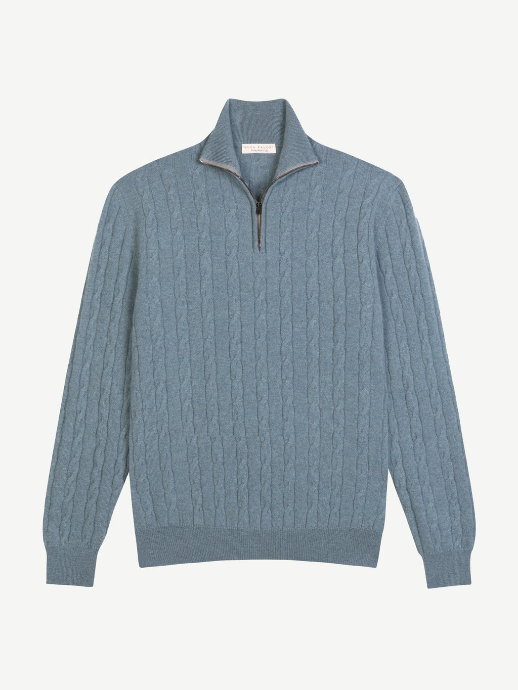 Luca Faloni 2-Ply Cashmere Cable Knit Zip-up - French Blue - view 5