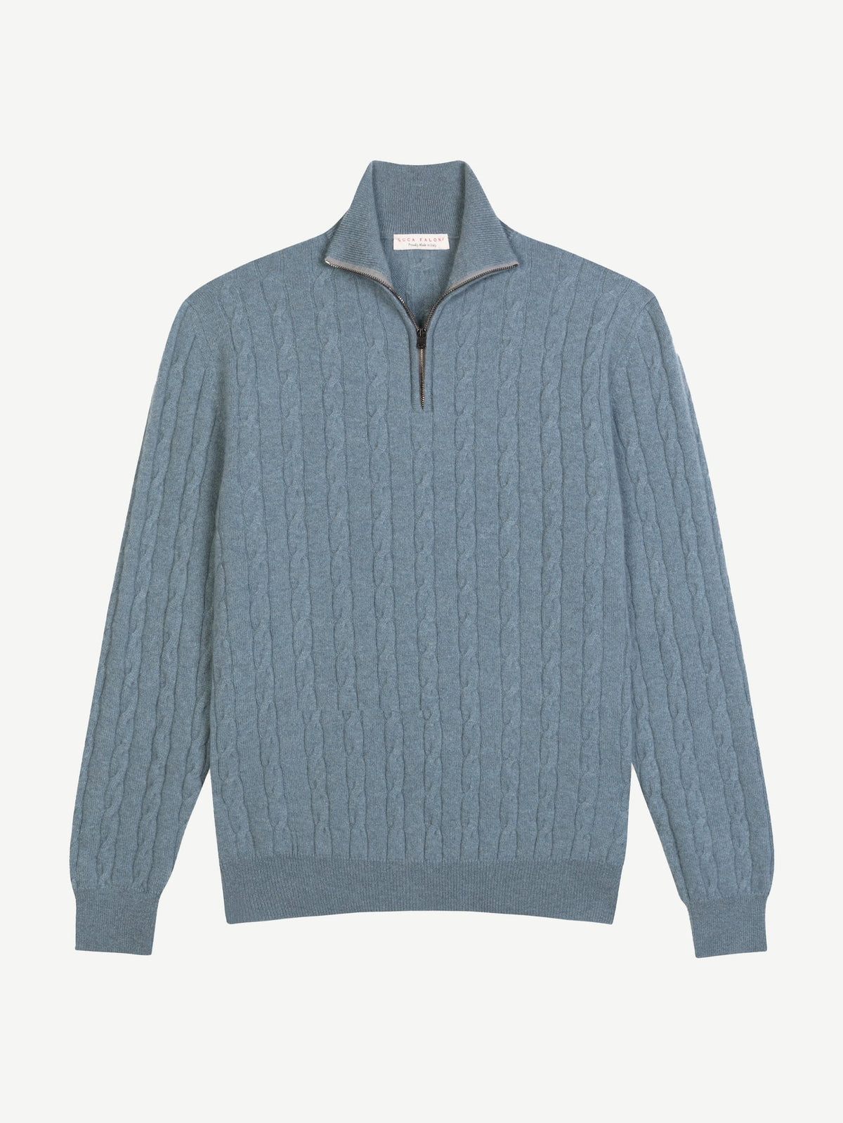 Luca Faloni 2-Ply Cashmere Cable Knit Zip-up - French Blue - view 5