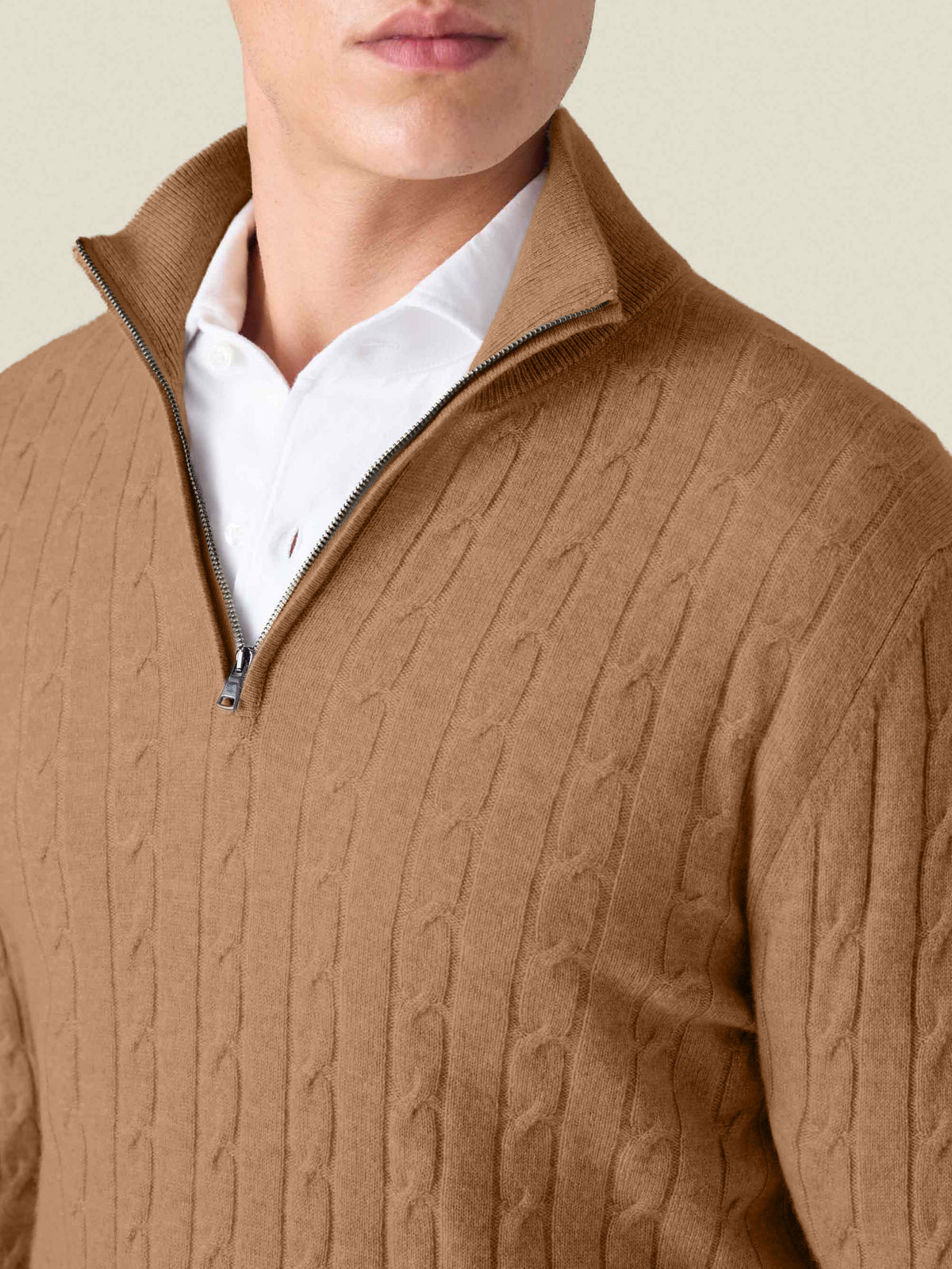Luca Faloni 2-Ply Cashmere Cable Knit Zip-up - Caramel Brown - view 2
