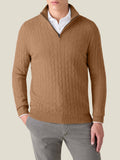 Luca Faloni 2-Ply Cashmere Cable Knit Zip-up - Caramel Brown - view 1