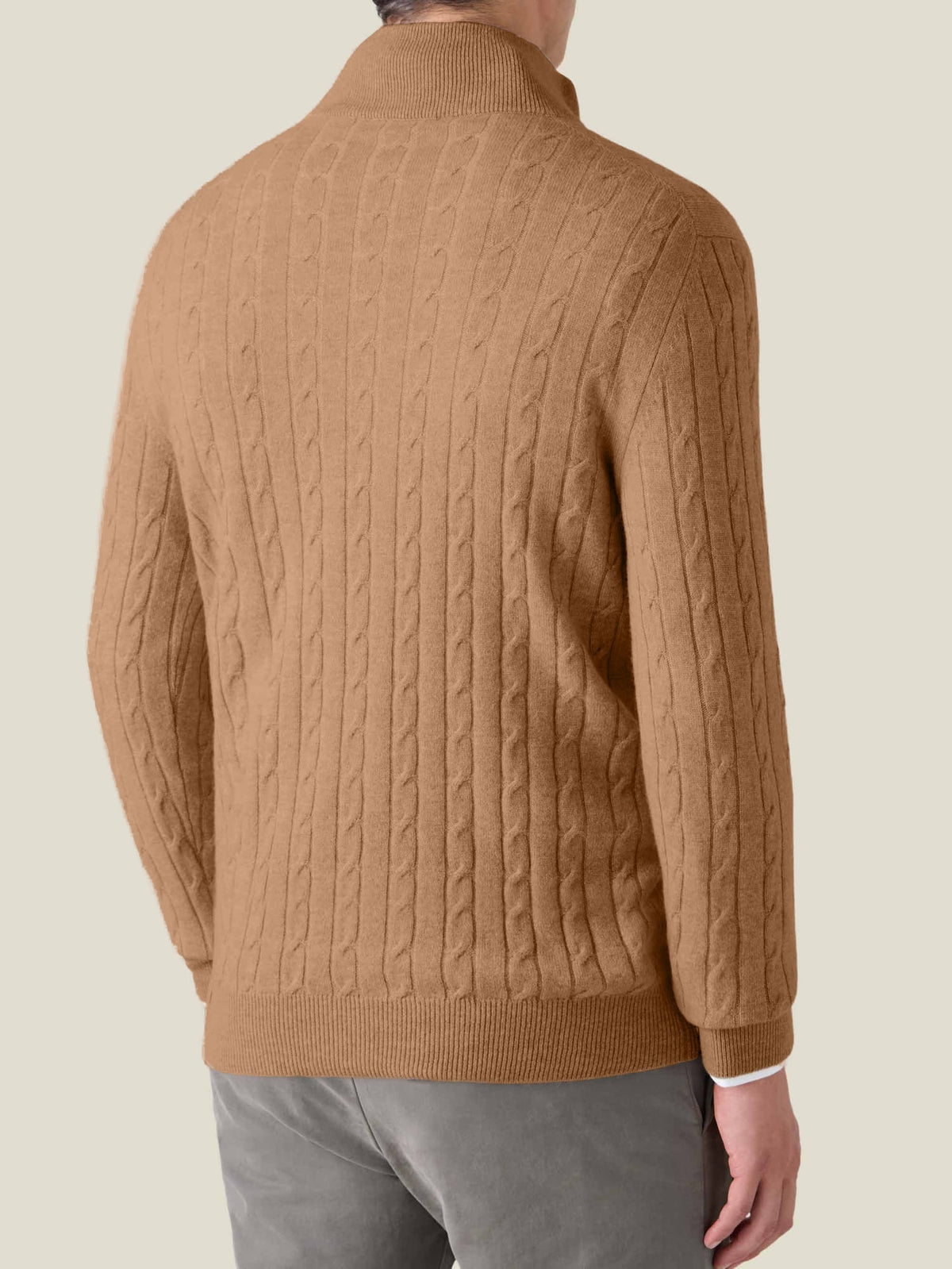 Luca Faloni 2-Ply Cashmere Cable Knit Zip-up - Caramel Brown - view 3