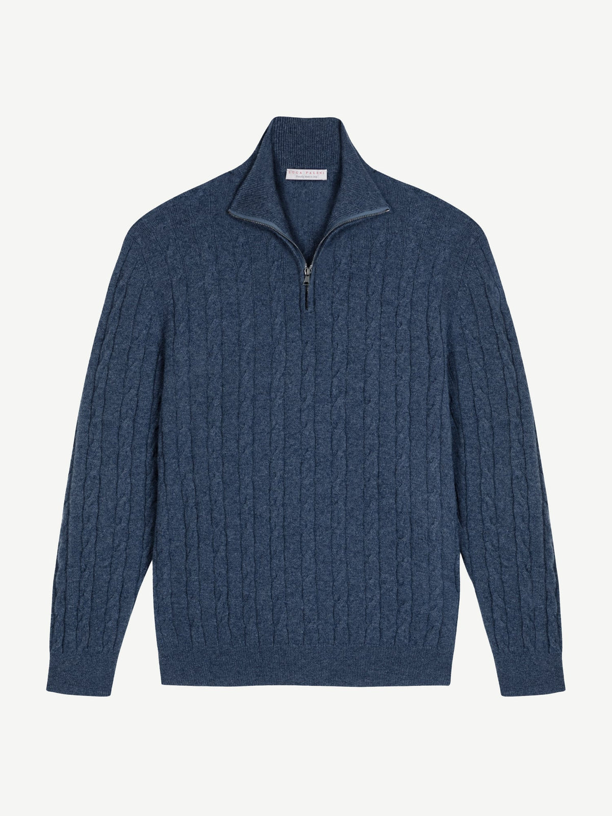 Luca Faloni 2-Ply Cashmere Cable Knit Zip-up - Atlantic Blue - view 5